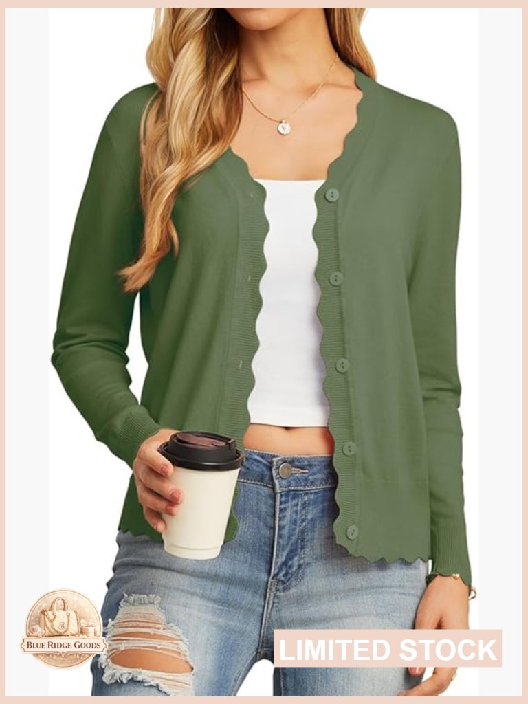 Long Sleeve V-Neck Button Down Cardigan Knit Shrugs Sweater Classic